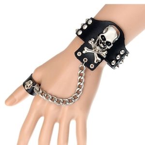 Punk Bracelet Gothic Skeleton: Faux Leather Bracelet Cuff Wristband with Ring
